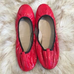 J. Crew Red Snakeskin Flats 🐍
